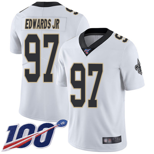 Men New Orleans Saints Limited White Mario Edwards Jr Road Jersey NFL Football #97 100th Season Vapor Untouchable Jersey